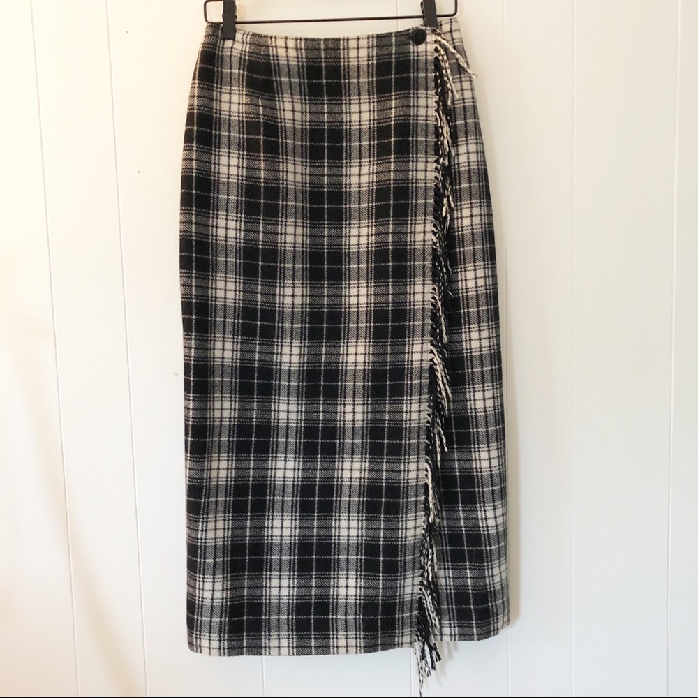 Black & White Plaid Vintage Wrap Blanket Skirt